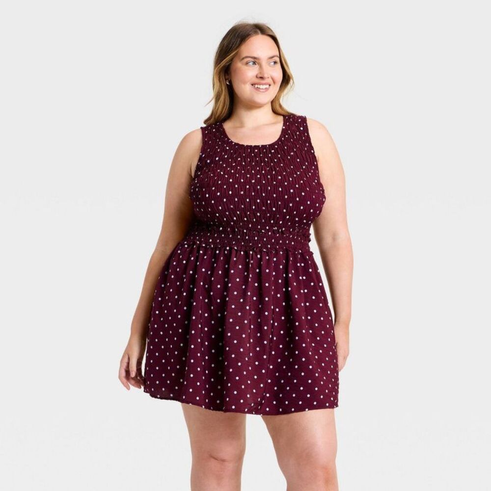 Women's Smocked Mini A-Line Dress - A New Day Maroon XXL